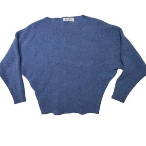 Liny Xin 100% Superfine Merino Wool Blue Textured Knit Crewneck Sweater Womans L